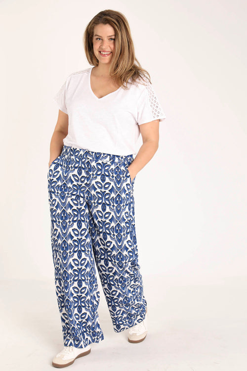 Exclusief SHEEGO - Wijde broek van viscose met tweekleurige grafische print-Paprika-7