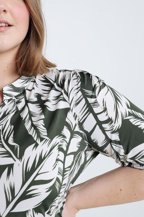  T-shirt met bladprint-Paprika-5