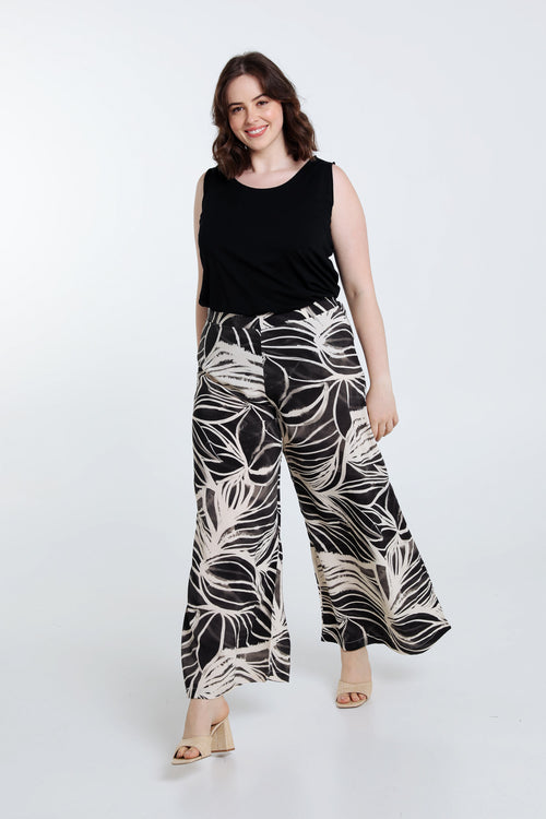 Wijde broek in viscose met getekende bloemenmotief-Paprika-6