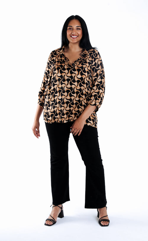 Blouse en viscose imprimé graphique bicolore-Paprika-6