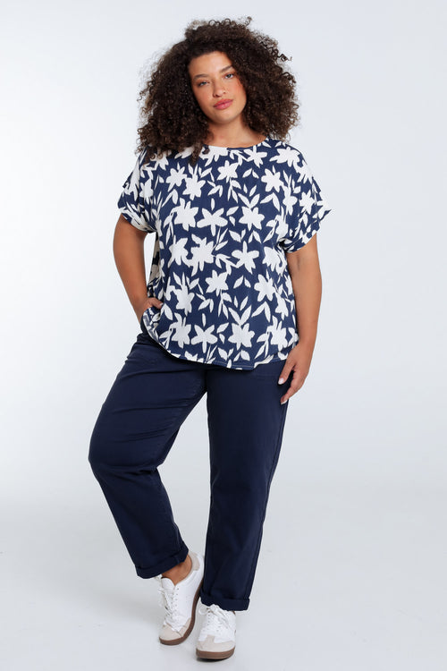 Bloes van bicolore bloemenprint viscose-Paprika-7
