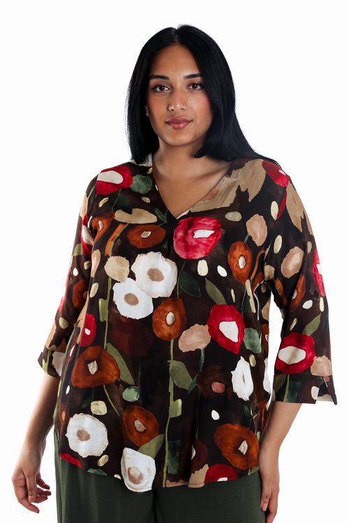 Blouse van bedrukt viscose met klaprozen-Paprika-1