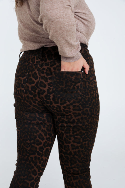 Effen slim jeans met luipaardmotief en 5 zakken-Paprika-7