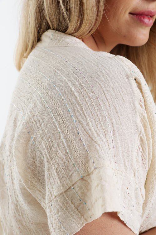 Effen katoenen blouse met gestreepte pailletten-Paprika-5