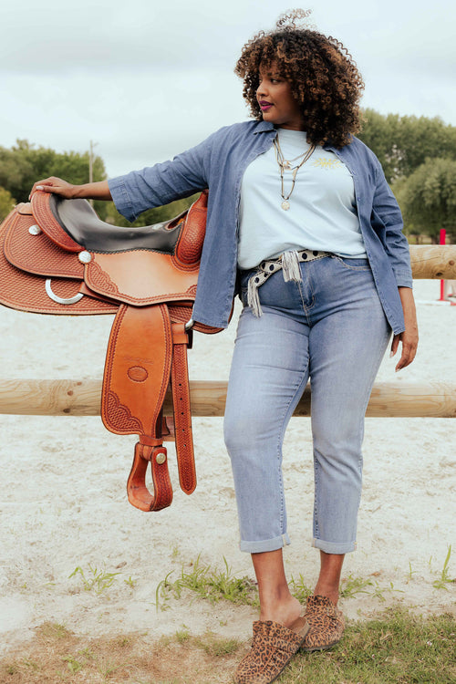 Jeans Louise slim 3/4 met fantasie-riem-Paprika-1
