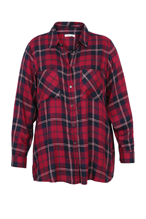 Lang, geruit hemd in viscose met lurex-Paprika-10