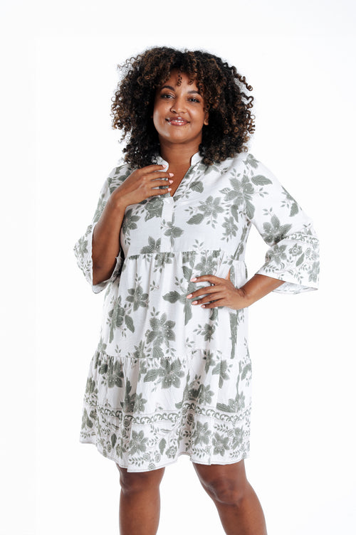 Korte jurk van viscose met bloemenprint-Paprika-1