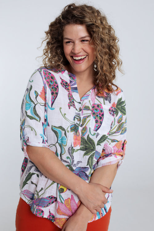 Blouse van katoenen mousseline met bloemenprint-Paprika-3