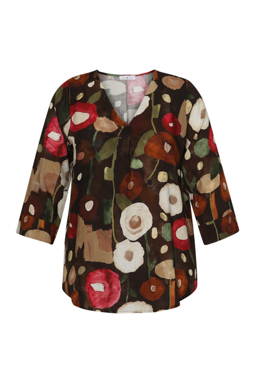 Blouse van bedrukt viscose met klaprozen-Paprika-9