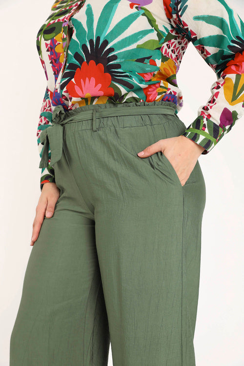 Wijde broek van effen viscose met geplooid effect-Paprika-4