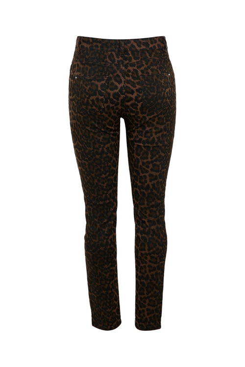 Effen slim jeans met luipaardmotief en 5 zakken-Paprika-12