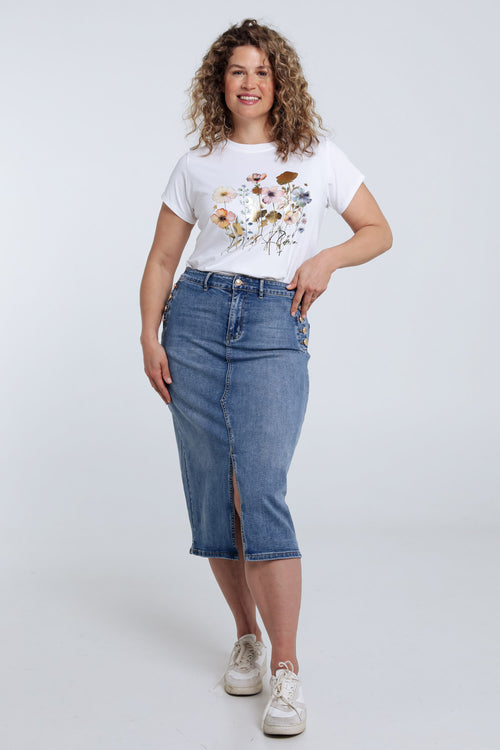 T-shirt van katoen met bloemenprint en folie-Paprika-8