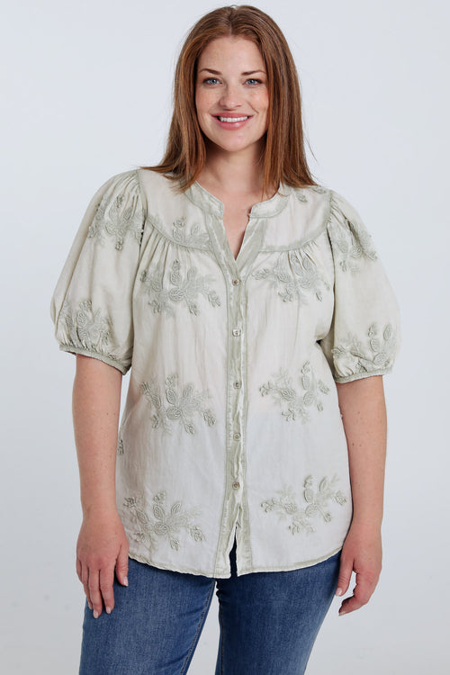 Katoenen blouse met geborduurde bloemen-Paprika-1