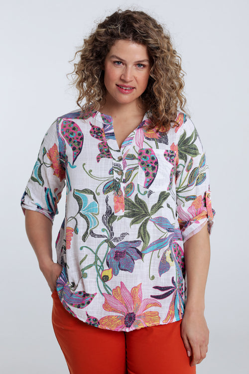 Blouse van katoenen mousseline met bloemenprint-Paprika-1