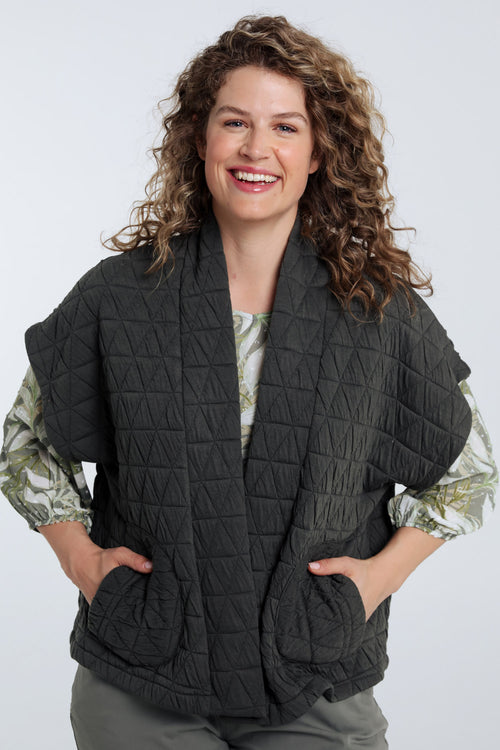 Gewatteerde effen kimono jas-Paprika-2
