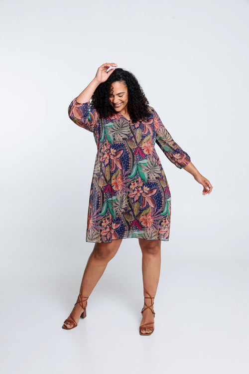 Korte plisséjurk met print-Paprika-9