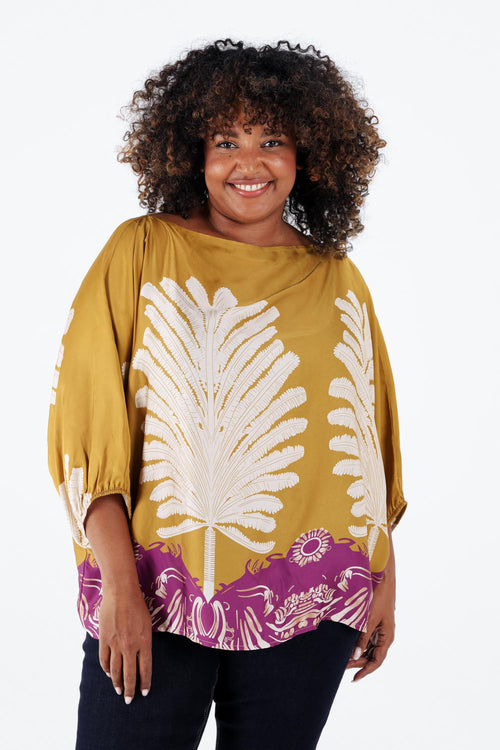Blouse van viscose met palmprint-Paprika-2