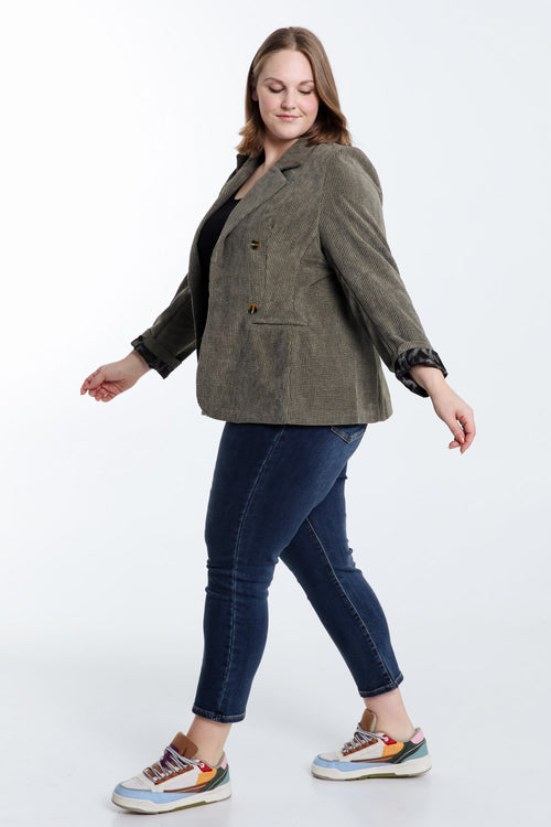 Korte, effen blazer in fluweel met voering in dierenhuidmotief-Paprika-9