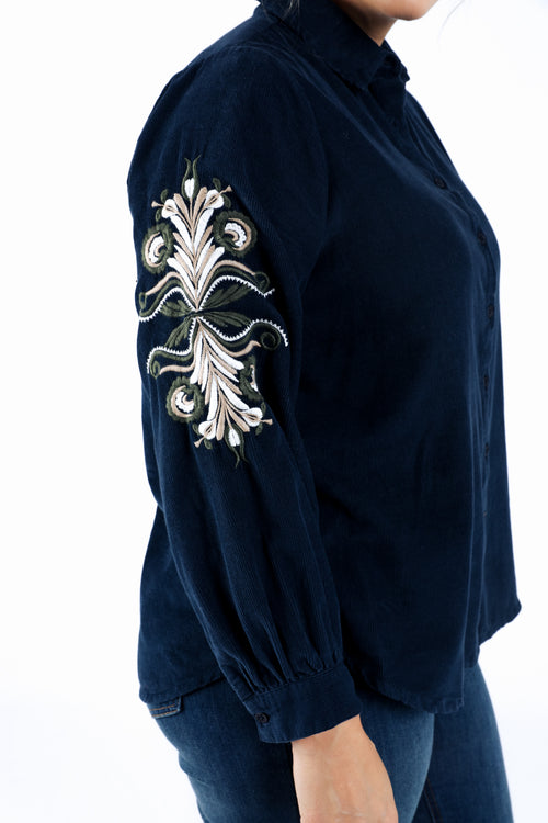 Overhemd van fluweel met borduursels-Paprika-4