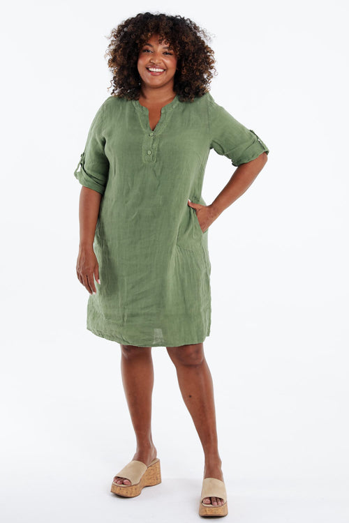 Effen linnen tuniek jurk-Paprika-9