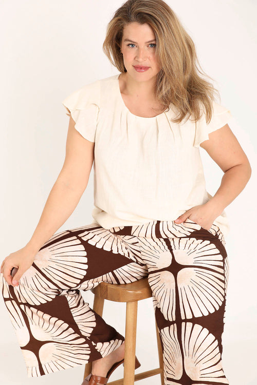 Effen blouse van viscose en linnen-Paprika-8