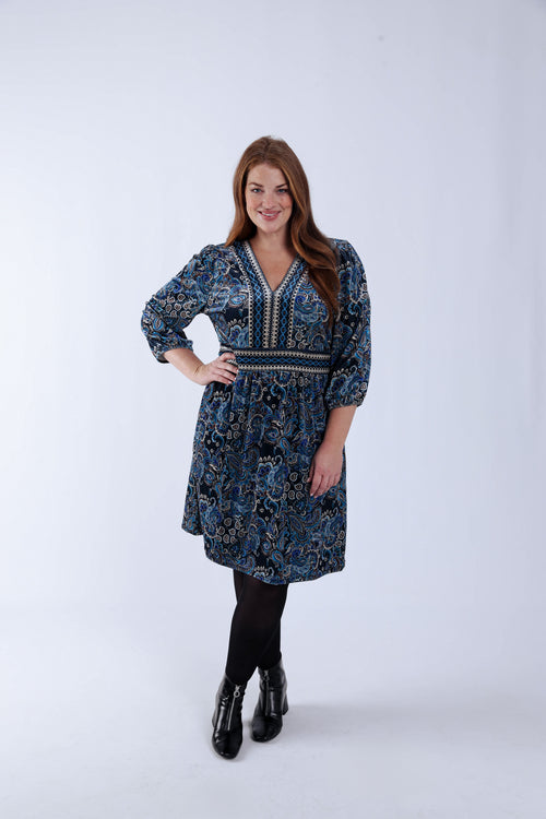 Jurk van fluweel met paisleyprint-Paprika-8