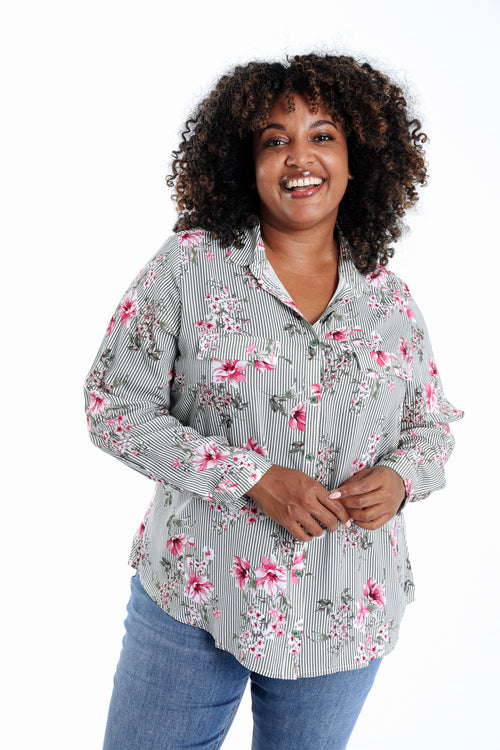 Blouse van viscose met strepen- en bloemenprint-Paprika-1