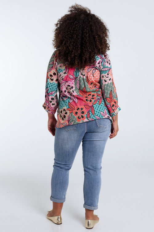 Bloes van viscose met bloemenprint-Paprika-2