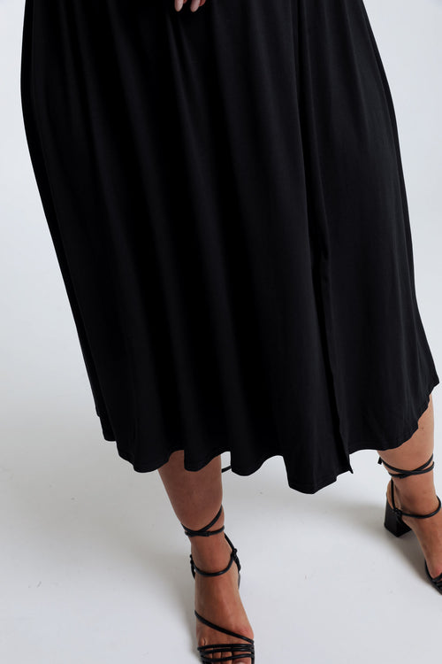 Halflange, effen rok met split-Paprika-5