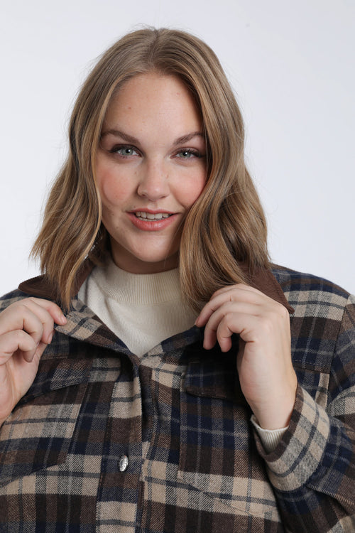 Chemiser à carreaux avec col velours-Paprika-4