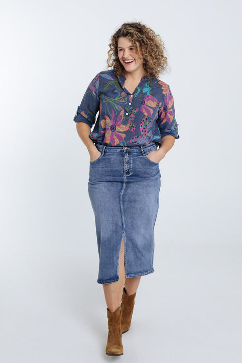 Blouse van katoenen mousseline met bloemenprint-Paprika-9