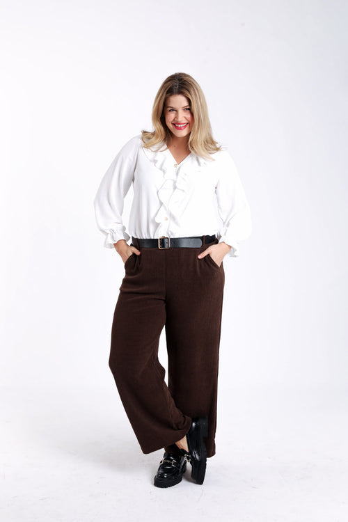 Pantalon large en velours côtelé avec ceinture-Paprika-6