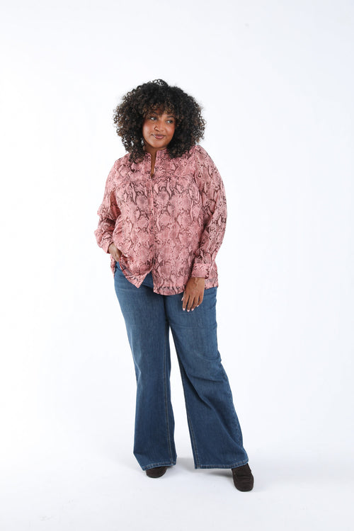 Blouse met slangenprint en lurex-Paprika-6