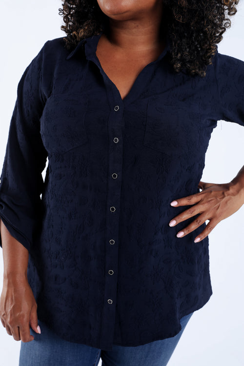 Chemise unie avec motif fleurs en relief-Paprika-4