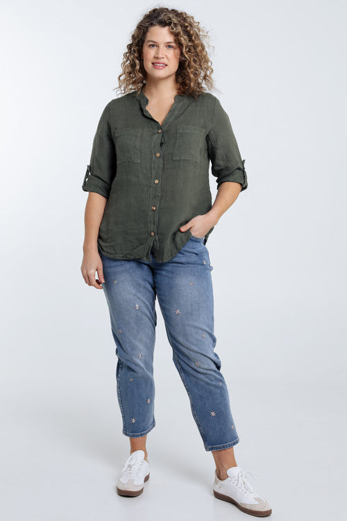  Effen linnen blouse-Paprika-7