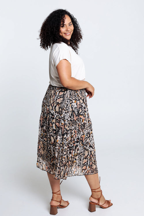 Jupe longue en voile froissé imprimé peau de bête-Paprika-5