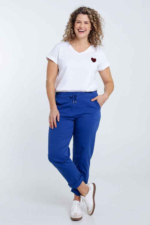 Effen katoenen T-shirt met hart van pailletten-Paprika-8