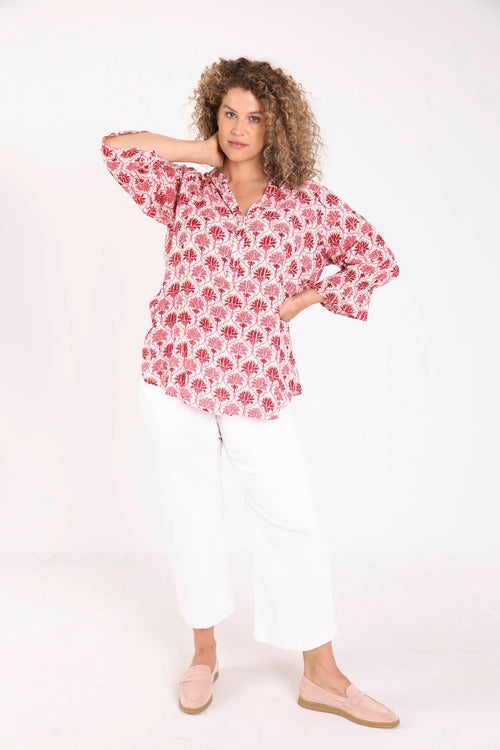 Blouse van viscose met Indiase bloemenprint-Paprika-9