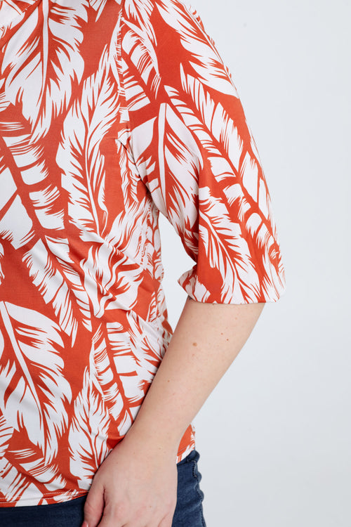  T-shirt met bladprint-Paprika-4