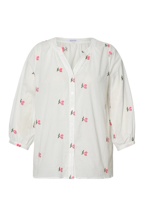Effen katoenen blouse met kersenborduursels-Paprika-1