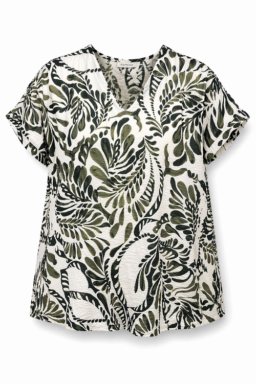Blouse van tweekleurige viscose met paisleyprint-Paprika-11