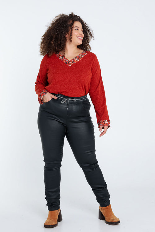 Slim gecoate jegging met fijne riem-Paprika-7