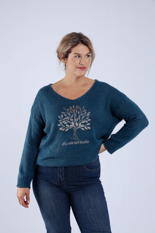 Pull imprimé arbre de vie-Paprika-1
