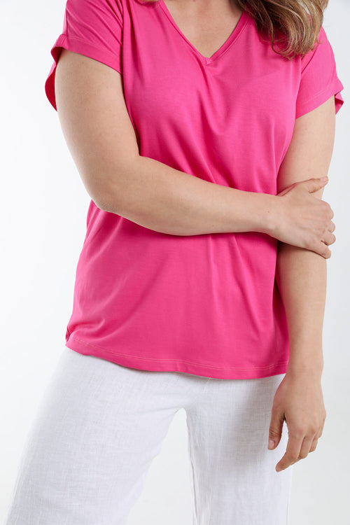 Effen T-shirt in viscose-Paprika-4
