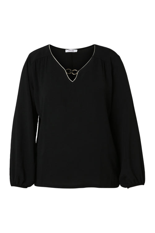 Effen T-shirt met lurex en juweel-Paprika-10