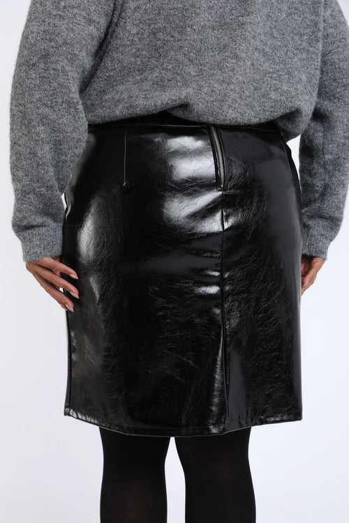 Jupe courte en vinyle uni-Paprika-4