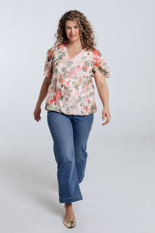 Bloes met bloemenprint en lurex-Paprika-9