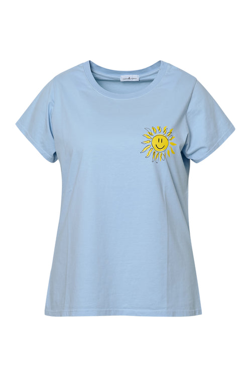 T-shirt en coton uni avec imprimé soleil-Paprika-11
