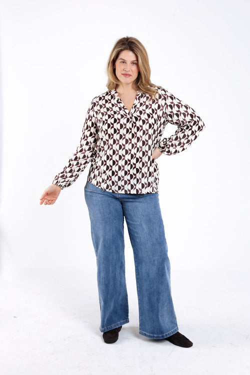 Blouse van bedrukt viscose met grafisch dessin-Paprika-7