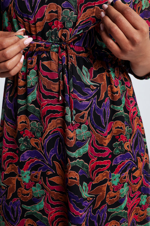 Halflange jurk in voile met print-Paprika-4